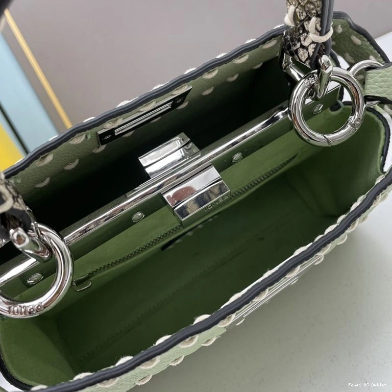 Affordable HOT Leather Stitching Mini Bag Iconic Peekaboo Fendi In Calf Green 0708